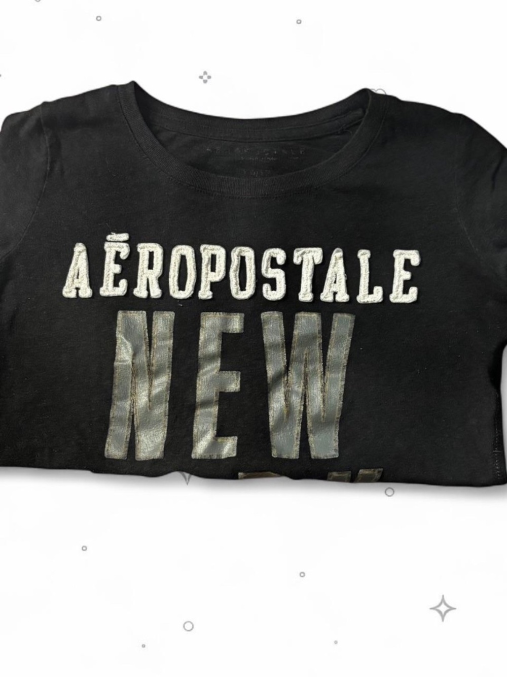 Aeropostale Black Silver Metallic Spellout Graphic T-Shirt Juniors Size S